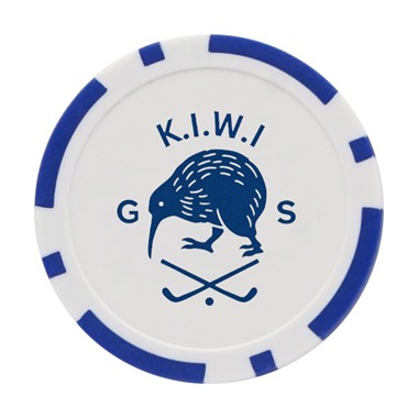 K.I.W.I Golf Society Golf Ball Markers - Poker Chip Style - Blue
