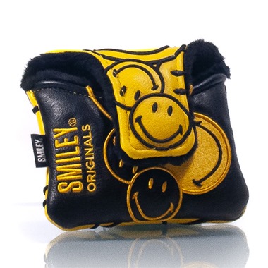 Yellow & Black Smiley Originals Stacked Mallet Putter Head Cover