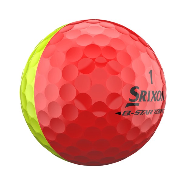 Yellow and red 50/50 golf ball